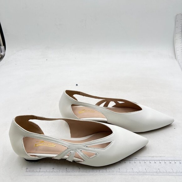 Zszszsu Women\'s Ballet Flats Sexy Pointy Toe Low Heels Slip On Flats Shoes White